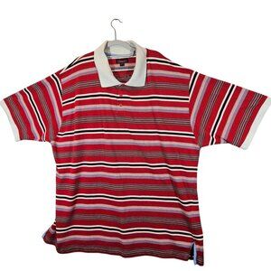 Koman Mens 4XL Red Striped Polo Shirt Office golf athleisure vacation Red Retro